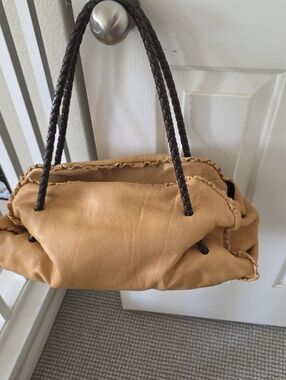 Furla Tan Leather Shoulder Bag with Dark Brown Braided Handles